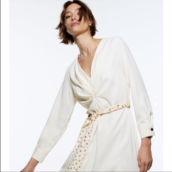 NWOT Zara MIDI long sleeve dress with belt detail - Picture 2 of 10
